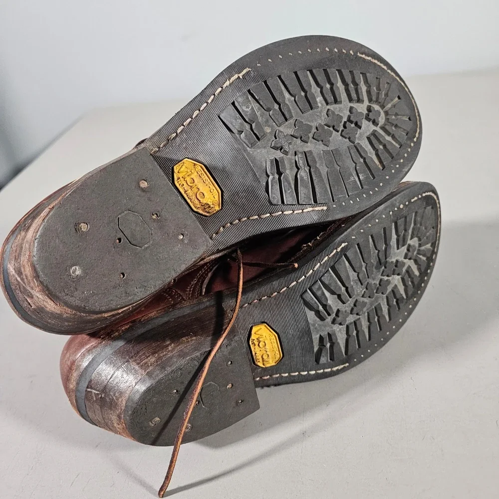 Nicks Handmade Boots Logger Men 11.5 D Brown Leather Vibram Kiltie Spokane